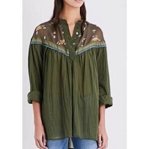 Free People Shirt Womens Size Small Oversized Boho Cottagecore Whimscial Shirt